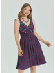 V Neck Robe Pink Floral Patterned Plus Size Dress 4584
